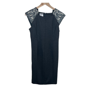 Suzi Chin For Maggy Boutique Womens Gray Studded Shoulder Sheath Dress Size 2